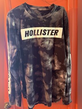 Hollister Black & White Tie-Dye Logo Long Sleeve Shirt Men’s S
